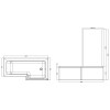 Nuie L-Shape 1700mm Shower Bath, Front Panel & Hinged Screen - Right Hand