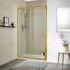 Kristal Brushed Brass 1100mm Sliding Door & 760mm Side Panel Enclosure Package With Tray & Waste